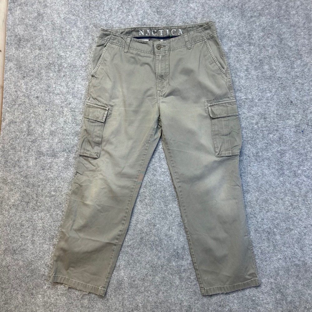 Nautica Cargo Pants Mens 34x30 Khaki Tan Fair‎ Distressed Utility Straight Leg